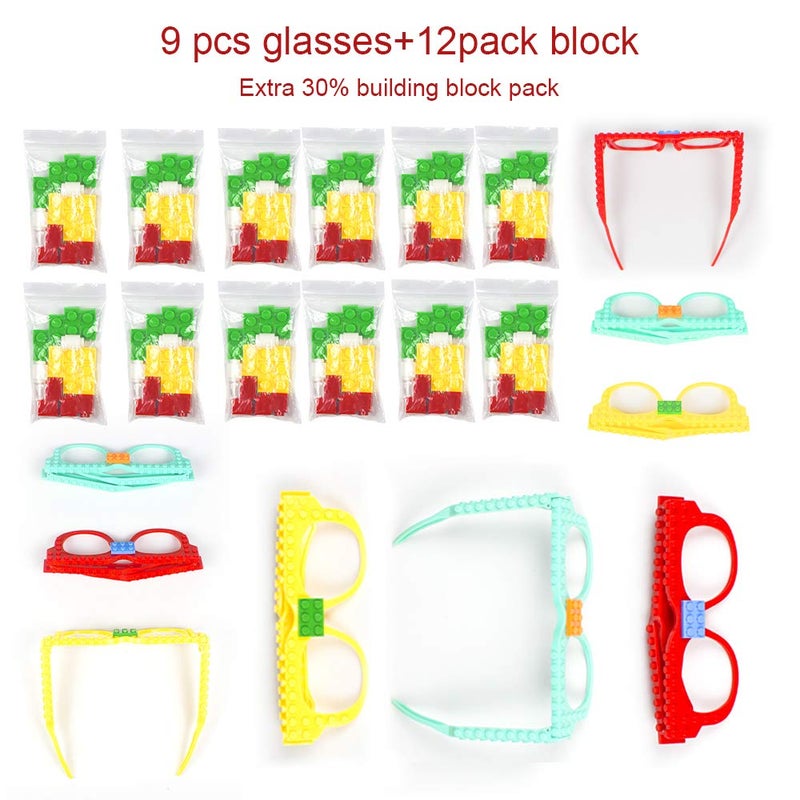 Woby Party Favor for Kids Gift Building Block Glasses DIY Stacking Block Bricks Party Glasses Toys Party Supplies Decorations for Birthday Christmas Carnival 9 Pcs - Image 3